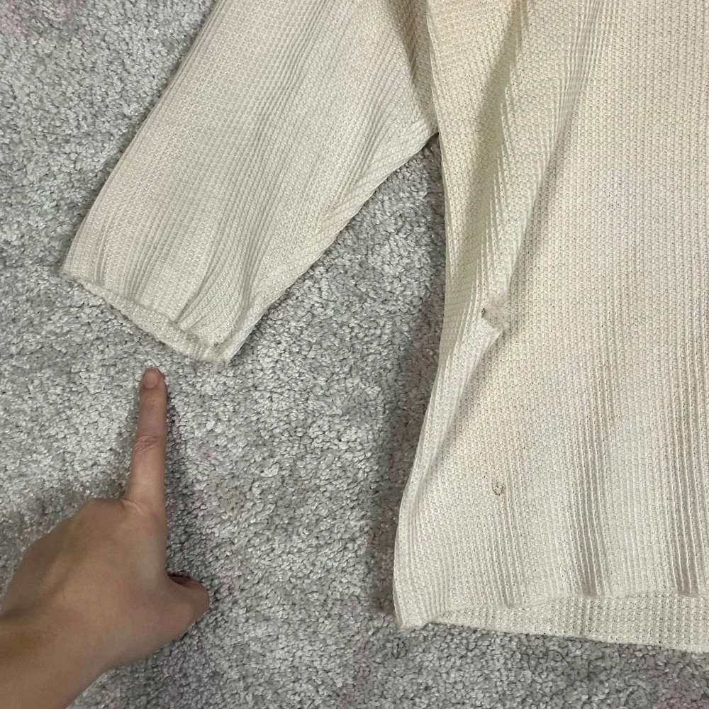 Vintage 70s Thermal Shirt Mens L Cream Fair Waffle Knit Long Sleeve Made in USA